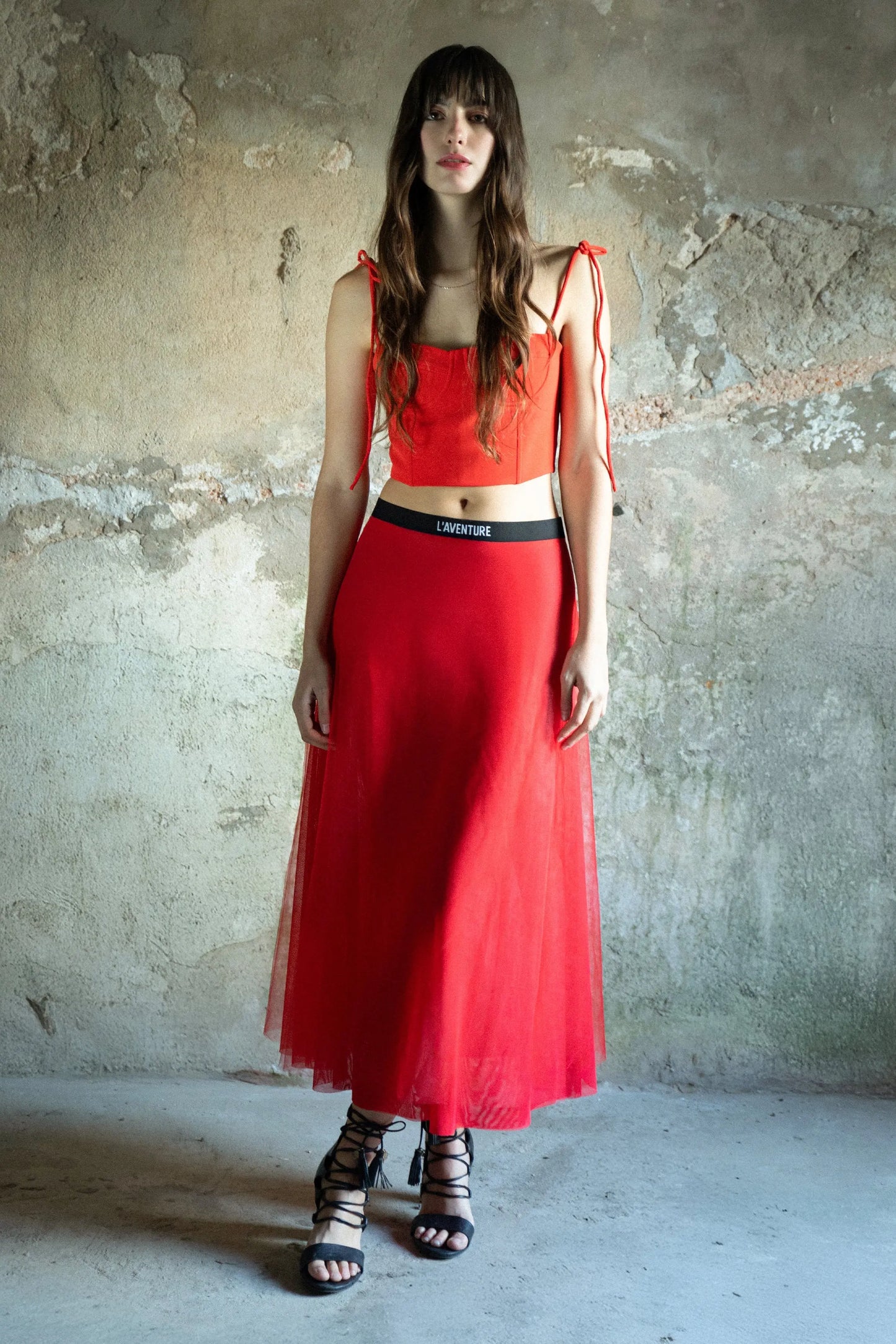 TULL MID-LENGHT SKIRT RED L'AVENTURE