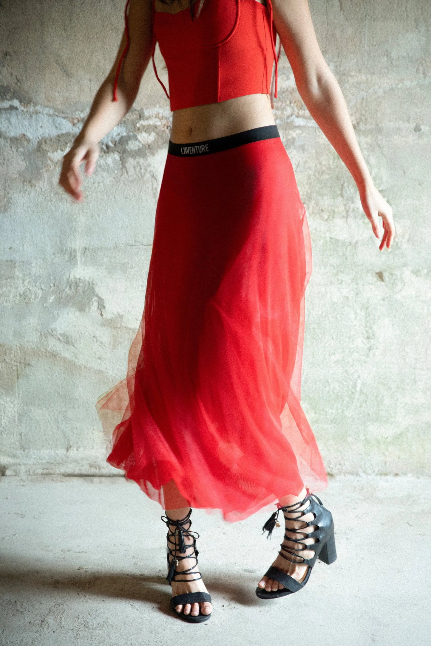 TULL MID-LENGHT SKIRT RED L'AVENTURE