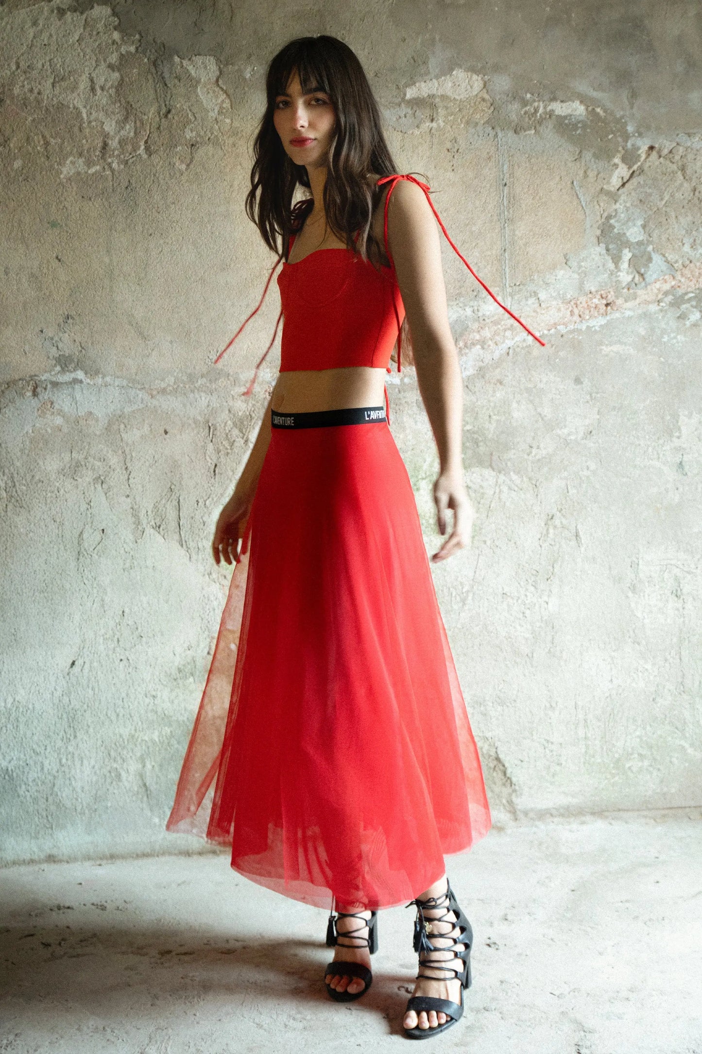 TULL MID-LENGHT SKIRT RED L'AVENTURE