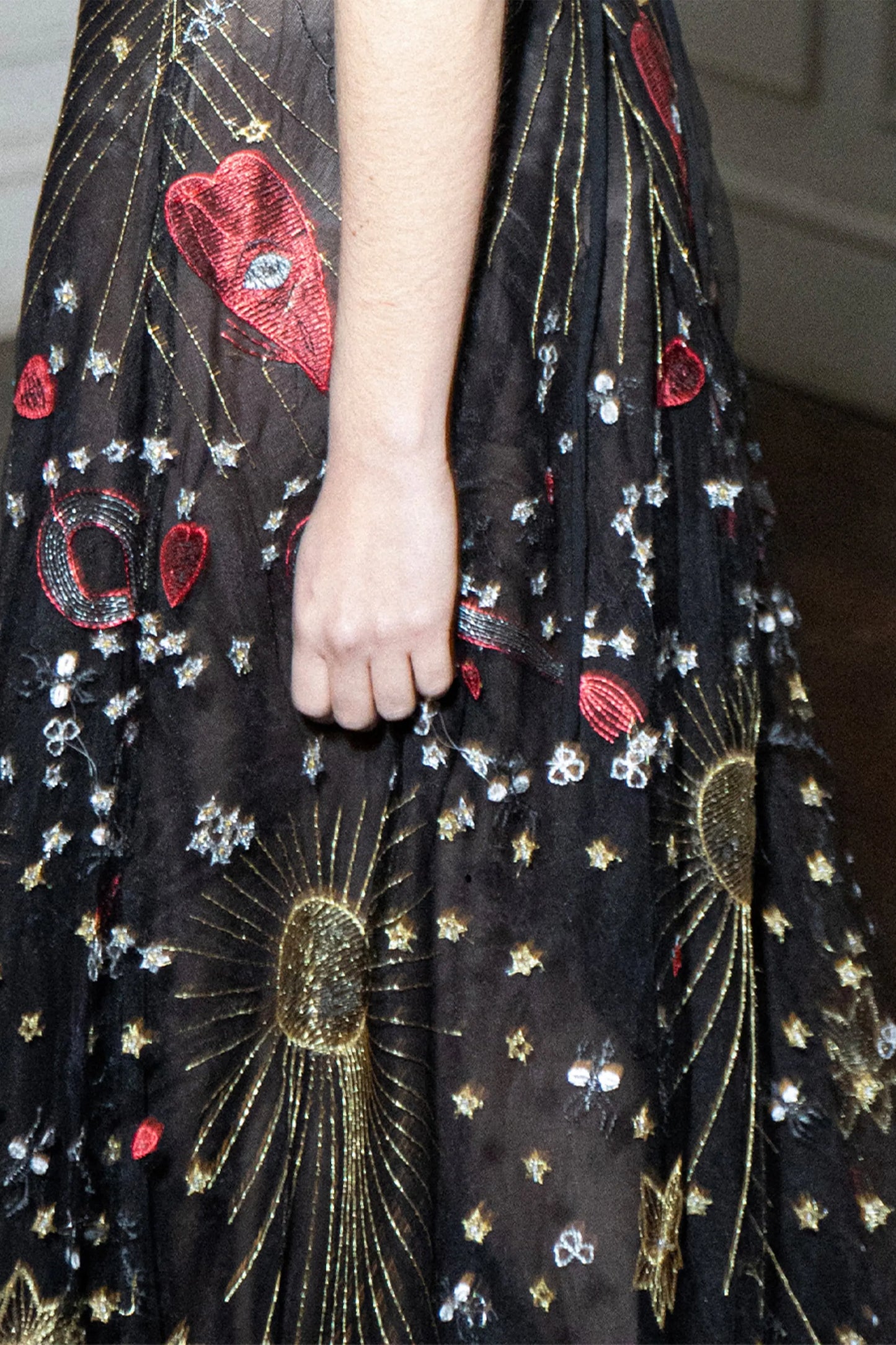 LONG EMBROIDERED SKIRT BLACK DRAWINGS L'AVENTURE