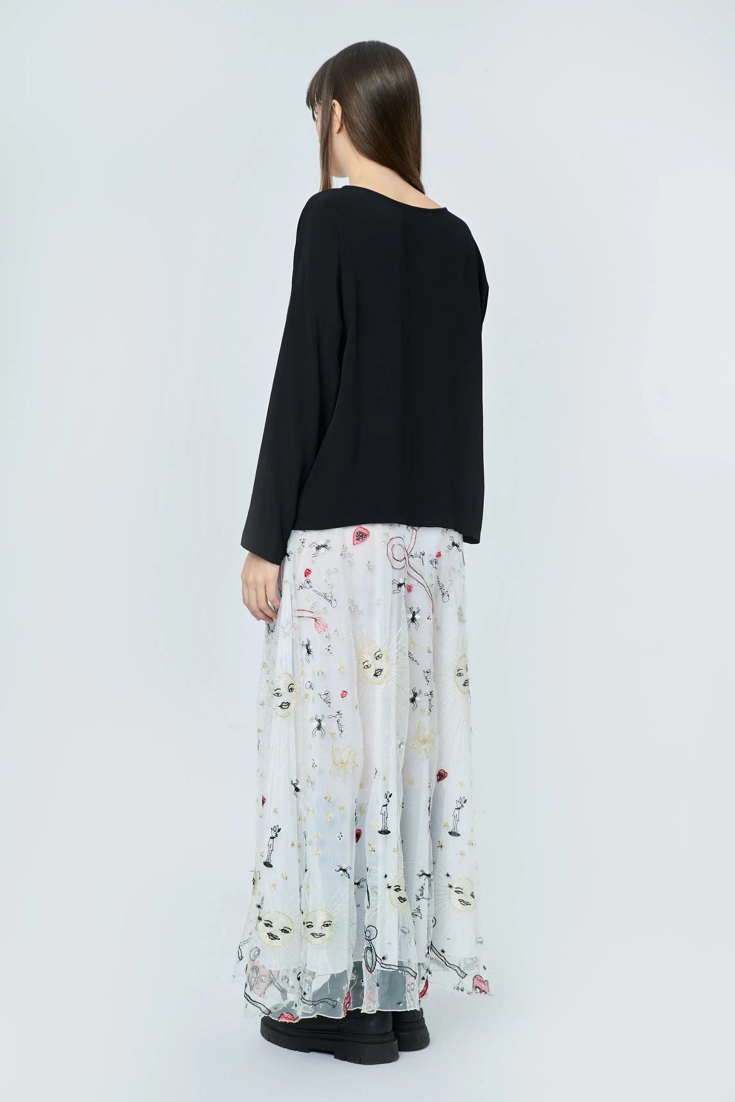 LONG EMBROIDERED SKIRT WHITE DRAWINGS - ÉDITION LIMITÉE L'AVENTURE