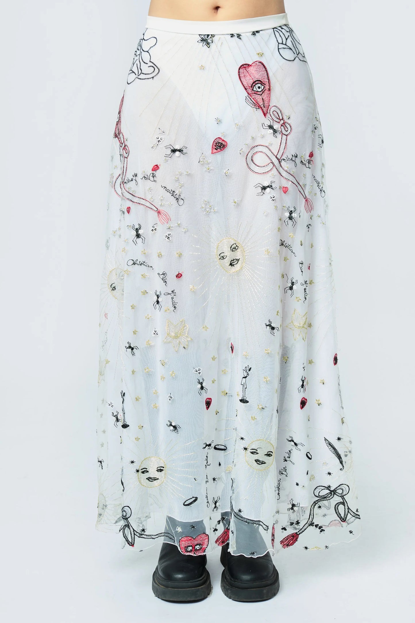 LONG EMBROIDERED SKIRT WHITE DRAWINGS - ÉDITION LIMITÉE L'AVENTURE