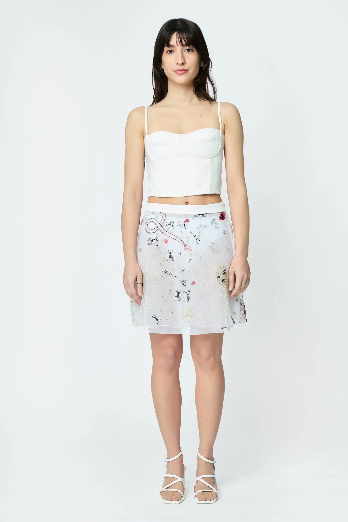 MINI EMBROIDERED SKIRT WHITE DRAWINGS - ÉDITION LIMITÉE L'AVENTURE