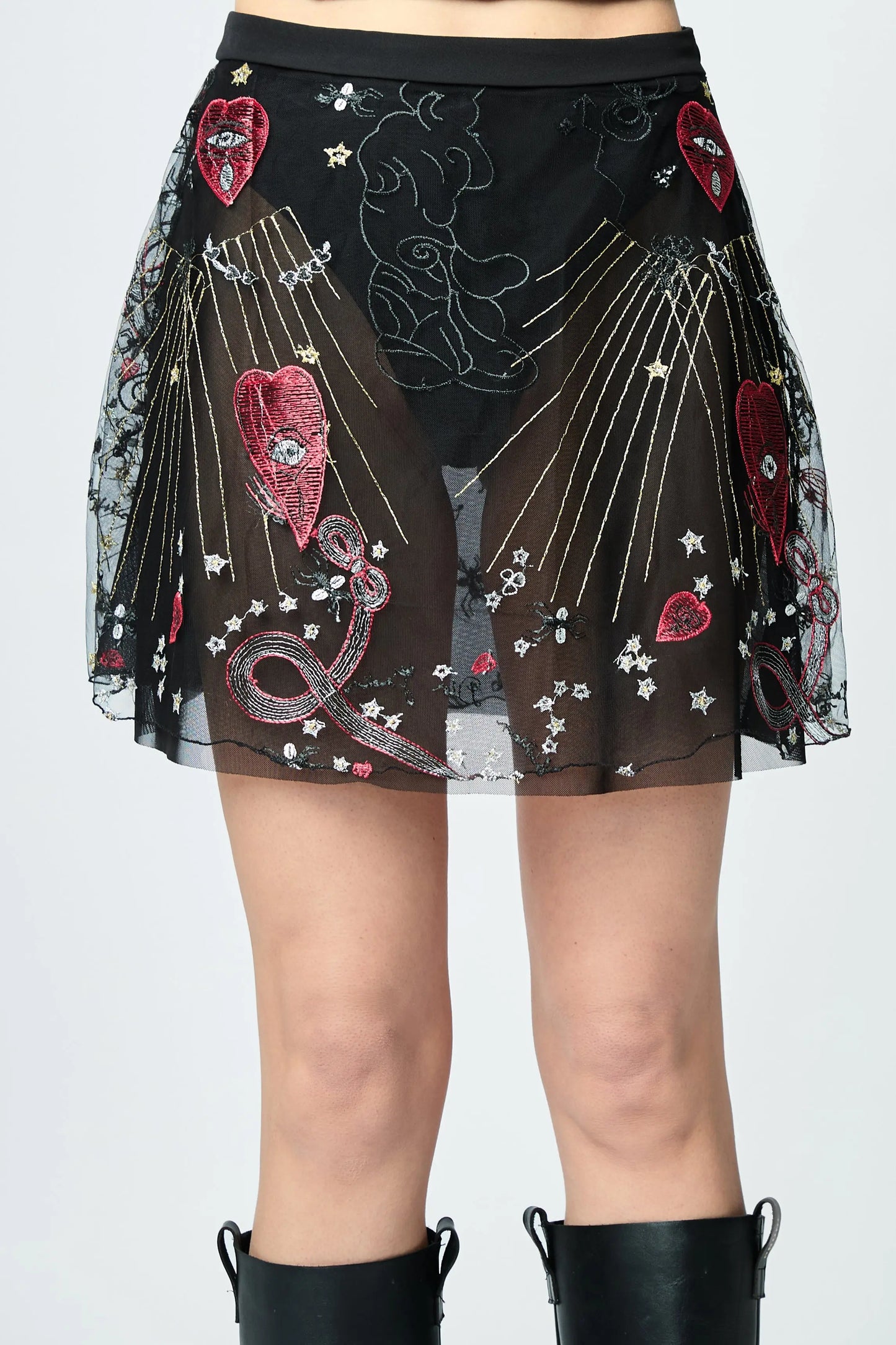 MINI EMBROIDERED SKIRT BLACK DRAWINGS - ÉDITION LIMITÉE L'AVENTURE