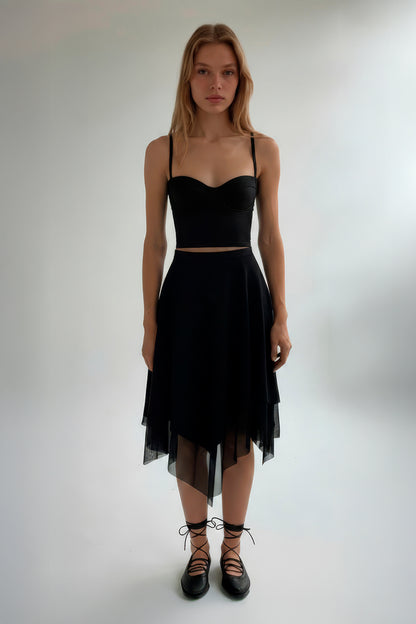 IRREGULAR DOUBLE LAYER SKIRT BLACK