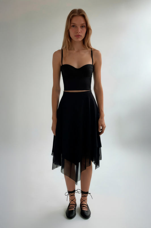 IRREGULAR DOUBLE LAYER SKIRT BLACK