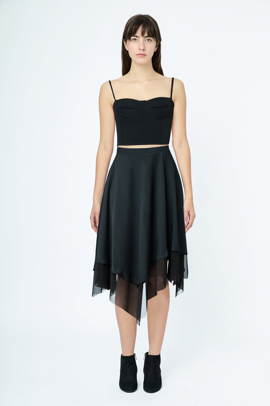 IRREGULAR DOUBLE LAYER SKIRT BLACK