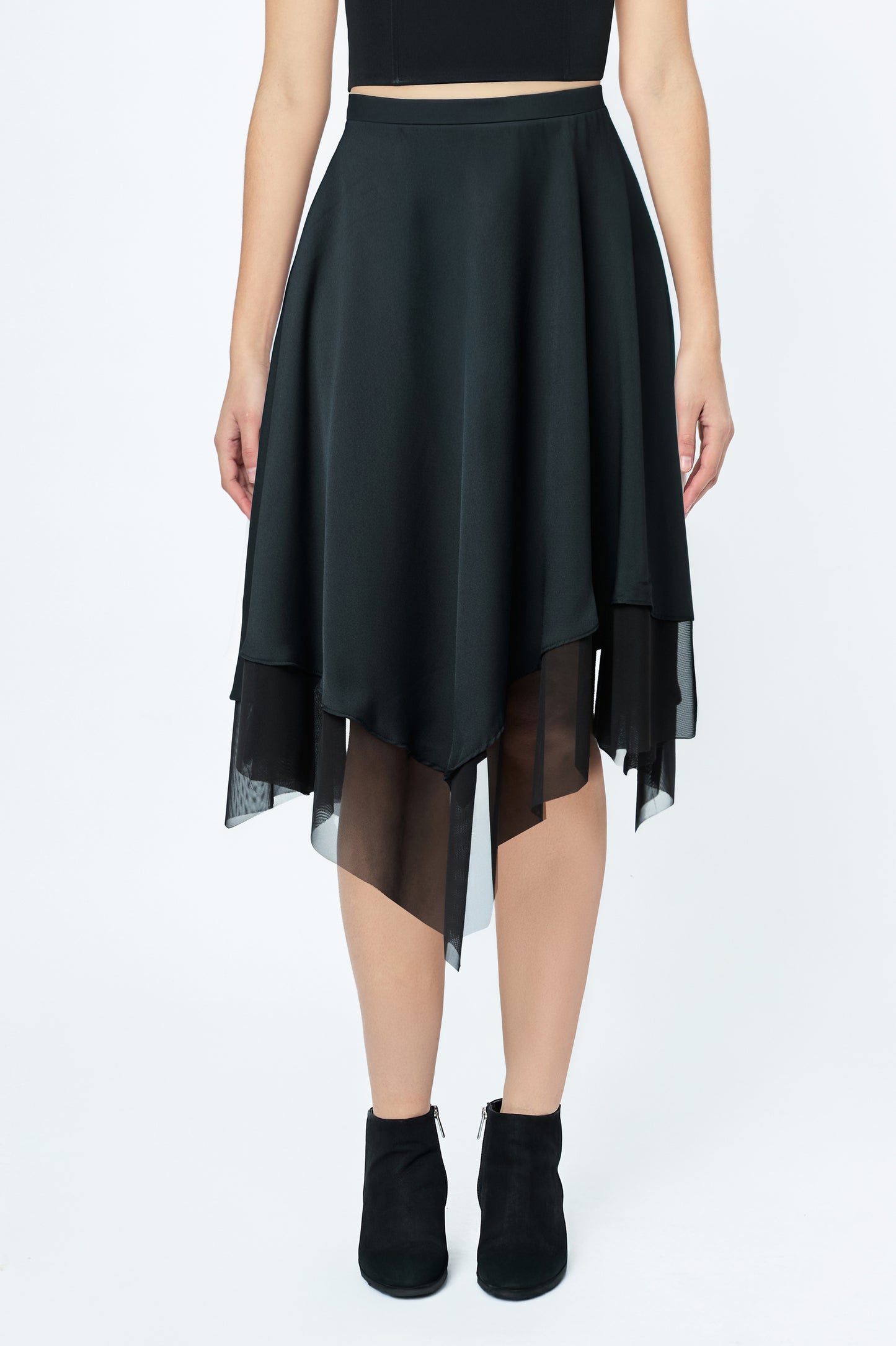 IRREGULAR DOUBLE LAYER SKIRT BLACK